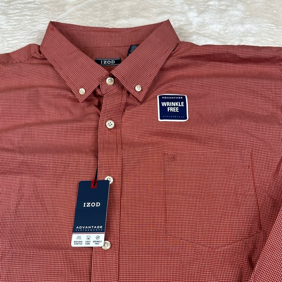 NWT Izod Men's Rust Casual Button-Down Shirt Advantage Performance Wrinkle Free - Picture 3 of 8